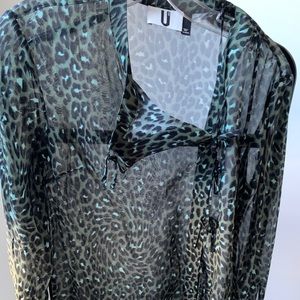 TopShop (Unique) silk chiffon animal-print blouse - size 2